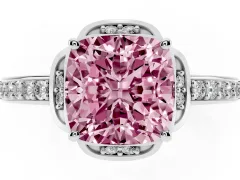 Fancy Pink Cushion Cut Diamond Halo Ring Set in Silver with Channel Set Band and Prong Setting