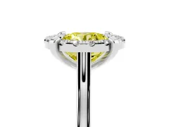 Fancy Yellow Round Cut Diamond Cluster Halo Solitaire Ring Set in Platinum with Prong Setting