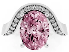 Fancy Pink Oval Cut Diamond Solitaire Engagement Ring Set in White gold with Pavé Shoulders