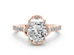 Radiant Cut Diamond Solitaire Ring Set in Rose gold with Pavé Band and Floral Prong Setting
