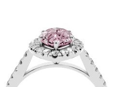 Fancy Pink Marquise Cut Diamond Halo Pavé Engagement Ring Set in White gold with Prong Setting