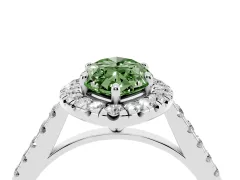 Fancy Green Marquise Cut Diamond Halo Pavé Engagement Ring Set in White gold with Prong Setting