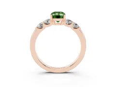 Fancy Green Emerald Cut Diamond Five-Stone Prong Set Engagement Ring Set in Rose gold with Channel Band