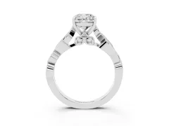 Cushion Cut Diamond Vine Band Solitaire Ring Set in Silver with Milgrain Prong Setting