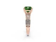 Fancy Green Princess Cut Diamond Solitaire Ring Set in Rose gold with Multi-Row Round Pavé Band and Prong Setting