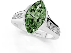 Fancy Green Marquise Cut Diamond Bezel-Set Solitaire Ring Set in Silver with Channel-Set Band