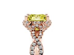 Fancy Yellow Princess Cut Diamond Halo Twist Band Solitaire Ring Set in Rose gold with Prong-Set Center Stone
