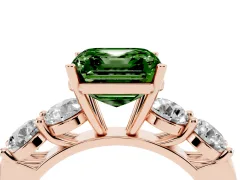 Fancy Green Asscher Cut Diamond Five-Stone Prong Set Ring Set in Rose gold with Classic Band