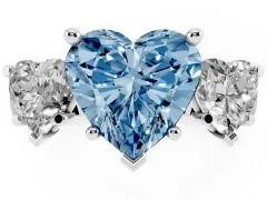 Fancy Blue Heart Cut Diamond Three-Stone Trellis Ring Set in Silver with Comfort Fit Band