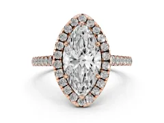Marquise Cut Diamond Pavé Halo Engagement Ring Set in Rose gold with Pavé Band and Prong Setting