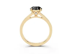 Fancy Black Round Cut Diamond Solitaire Ring Set in Yellow gold with Pavé Accent Band and Classic Prong Setting