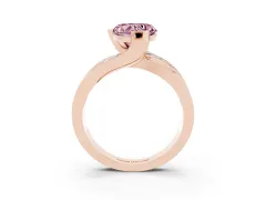 Fancy Pink Heart Cut Diamond Solitaire Ring Set in Rose gold with Channel Set Split Shank and Tension Prongs