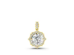 Round Diamond Halo Pendant Set in Yellow gold with Milgrain Prong Setting