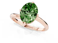 Fancy Green Oval Cut Diamond Solitaire Engagement Ring Set in Rose gold with Classic Plain Band