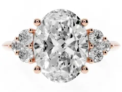 Oval Cut Diamond Cluster Ring Set in Rose gold with Plain Band and Prong Setting