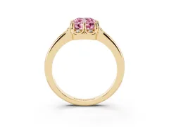 Fancy Pink Cushion Cut Diamond Round Cluster Halo Ring Set in Yellow gold with Solitaire Band and Prong Setting