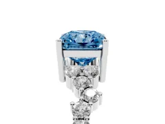 Fancy Blue Radiant Cut Diamond Ring Set in White gold with Scattered Round Accents