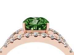 Fancy Green Cushion Cut Diamond Split Shank Pavé Solitaire Ring Set in Rose gold with Open Shank Design