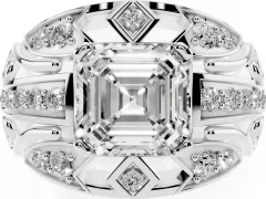Asscher Cut Diamond Art Deco Ring Set in Platinum with Pavé Split Shank