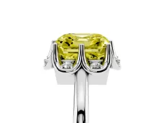 Fancy Yellow Asscher Cut Diamond Round Cluster Halo Ring Set in Silver with Solitaire Band and Prong Setting