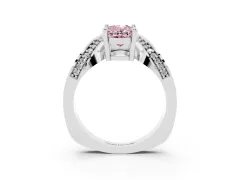 Fancy Pink Oval Cut Diamond Solitaire Engagement Ring Set in Silver with Pavé Shoulders