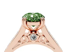 Fancy Green Oval Cut Diamond Channel Set Solitaire Engagement Ring Set in Rose gold with Prong Setting