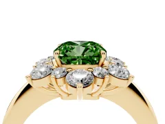Fancy Green Cushion Cut Diamond Cluster Halo Ring Set in Yellow gold with Solitaire Band and Prong Setting