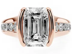 Emerald Cut Diamond Bezel-Set Solitaire Ring Set in Rose gold with Channel-Set Band