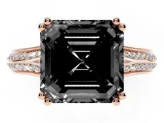 Fancy Black Asscher Cut Diamond Split Shank Pavé Engagement Ring Set in Rose gold with Prong-Set Center Stone