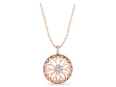 Round Diamond Cluster Flower Pendant Set in Rose gold with Openwork Petals