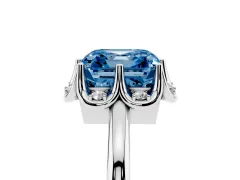 Fancy Blue Asscher Cut Diamond Round Cluster Halo Ring Set in White gold with Solitaire Band and Prong Setting
