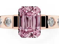 Fancy Pink Emerald Cut Diamond Channel-Set Band Ring Set in Rose gold with Bezel Prong Setting
