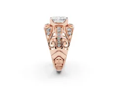Radiant Cut Diamond Art Deco Ring Set in Rose gold with Pavé Split Shank
