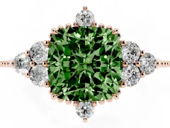 Fancy Green Cushion Cut Diamond Cluster Ring Set in Rose gold with Beaded Band