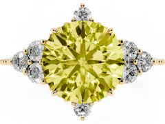 Fancy Yellow Round Cut Diamond Cluster Ring Set in Yellow gold with Beaded Band