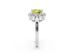 Fancy Yellow Princess Cut Diamond Halo Cluster Engagement Ring Set in Silver with Polished Band and Prong Setting