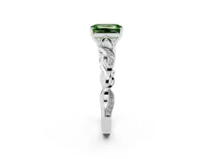 Fancy Green Emerald Cut Diamond Vine Band Solitaire Ring Set in Silver with Milgrain Prong Setting