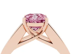Fancy Pink Cushion Cut Diamond Solitaire Ring Set in Rose gold with Channel-Set Accent Stones and Prong Setting