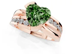 Fancy Green Heart Cut Diamond Solitaire Ring Set in Rose gold with Channel Set Split Shank and Tension Prongs