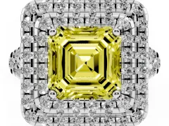 Fancy Yellow Asscher Cut Diamond Double Halo Ring Set in Silver with Pavé Split Shank and Prong Setting