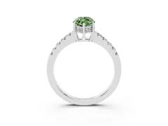 Fancy Green Marquise Cut Diamond Solitaire Engagement Ring Set in Platinum with Pavé Band and Prong Setting