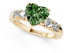 Fancy Green Heart Cut Diamond Five-Stone Prong Set Engagement Ring Set in Yellow gold with Channel Band