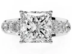 Princess Cut Diamond Pavé Engagement Ring Set in Silver with Prong Setting