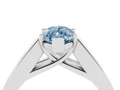 Fancy Blue Marquise Cut Diamond Solitaire Ring Set in Platinum with Channel-Set Accent Stones and Prong Setting
