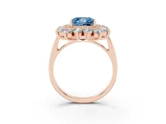 Fancy Blue Princess Cut Diamond Floral Double Halo Ring Set in Rose gold with Round Petals