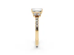 Emerald Cut Diamond Three-Stone Pavé Ring Set in Yellow gold with Prong Setting