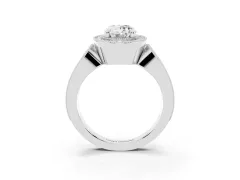 Oval Cut Diamond Halo Ring Set in Platinum with Milgrain Accent Split Shank