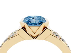 Fancy Blue Radiant Cut Diamond Wide Channel Set Band Ring Set in Yellow gold with Bezel Setting