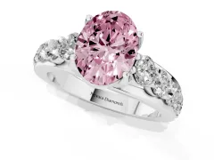 Fancy Pink Oval Cut Diamond Pavé Engagement Ring Set in White gold with Prong Setting