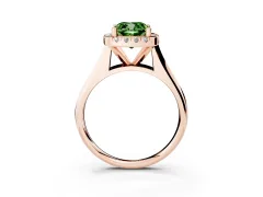 Fancy Green Cushion Cut Diamond Halo Solitaire Engagement Ring Set in Rose gold with Square Band and Prong Setting